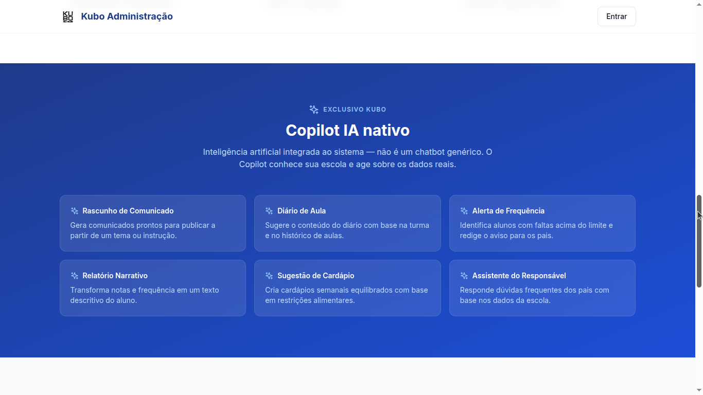 Kubo Administração — Gestão escolar com Copilot IA